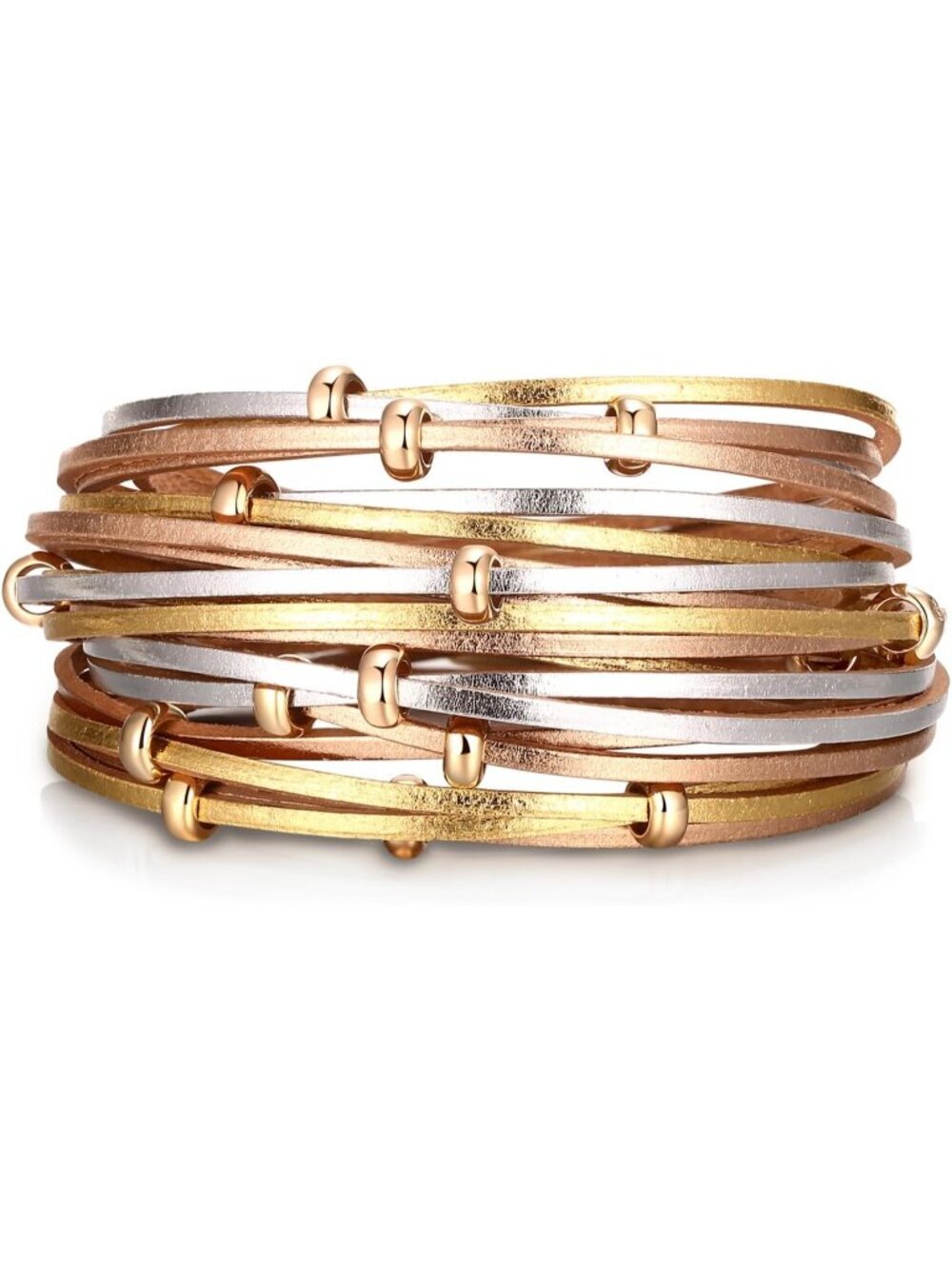 Women Gold Circle Leopard Multi Layer Crystal Beads Cuff Leather Wrap Bracelets